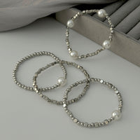 Thumbnail for Geometric 4pcs Gold Silver Tone Pearl Square Beaded Bracelet Set - ArtGalleryZen