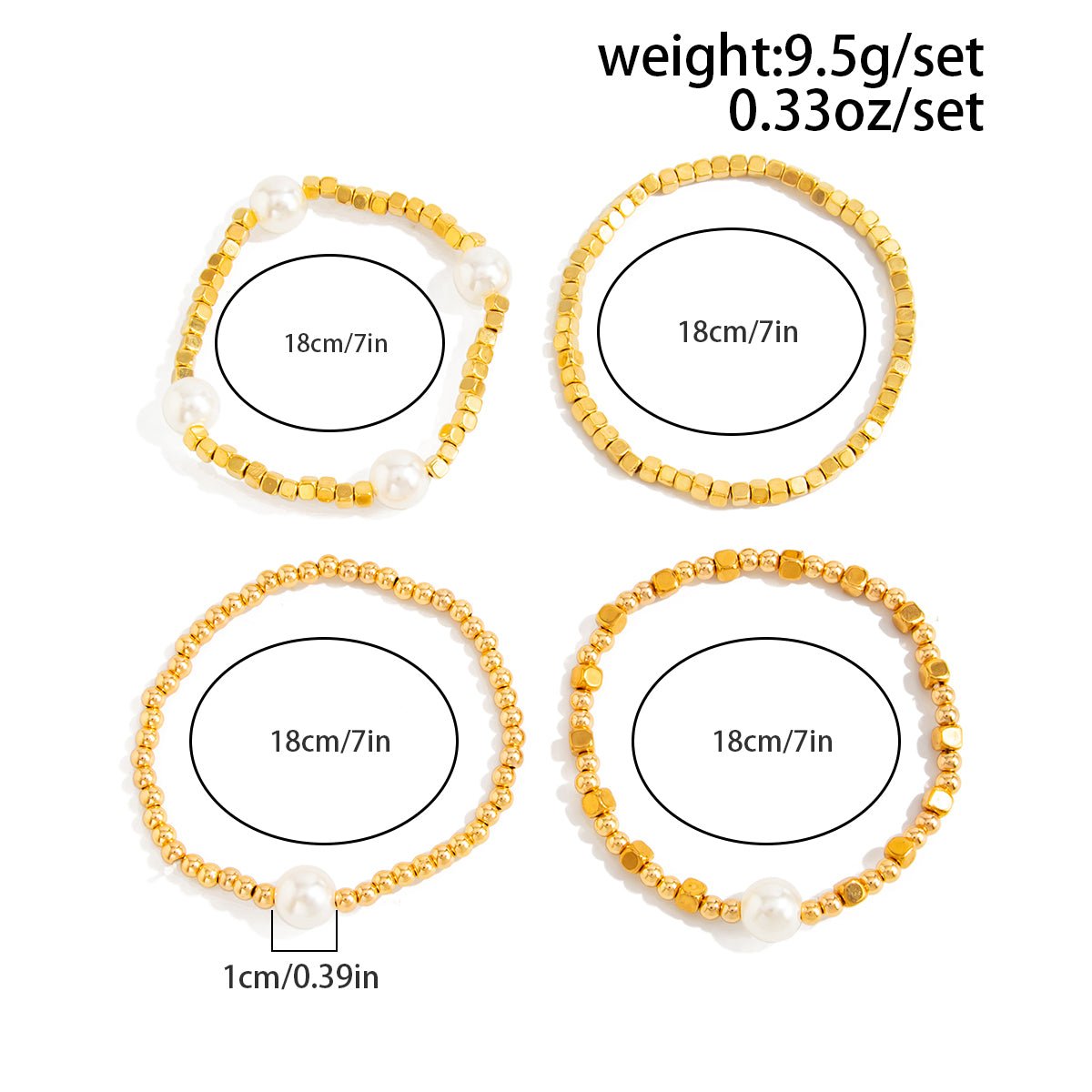 Geometric 4pcs Gold Silver Tone Pearl Square Beaded Bracelet Set - ArtGalleryZen