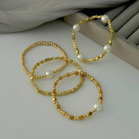 Thumbnail for Geometric 4pcs Gold Silver Tone Pearl Square Beaded Bracelet Set - ArtGalleryZen