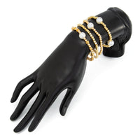 Thumbnail for Geometric 4pcs Gold Silver Tone Pearl Square Beaded Bracelet Set - ArtGalleryZen