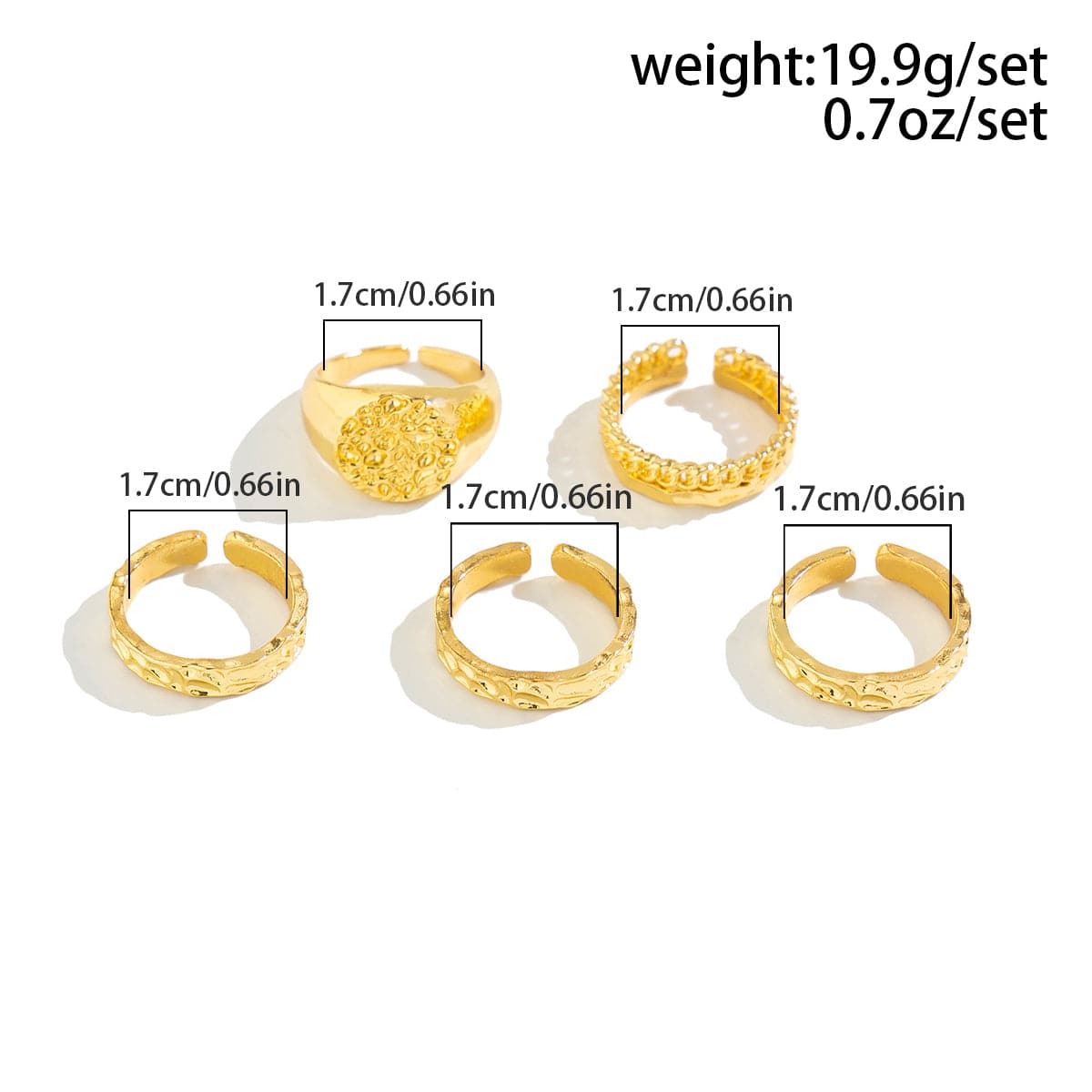 Geometric 4pcs Irregular Hammered Disc Open Ring Set - ArtGalleryZen