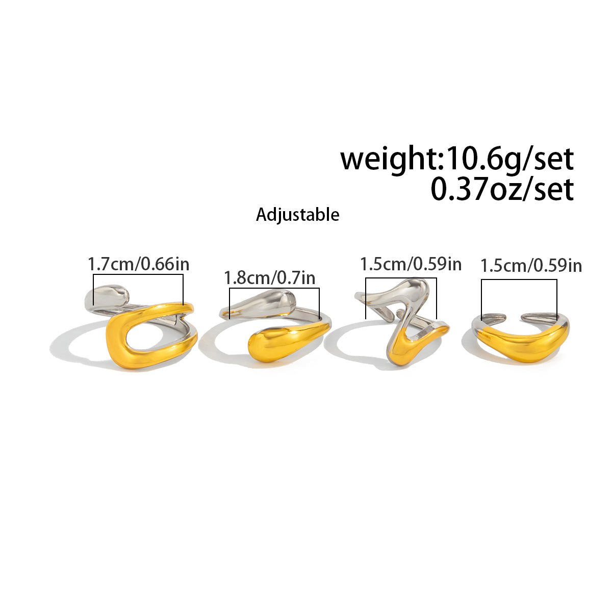 Geometric 4pcs Two Tone Waterdrop Ring set - ArtGalleryZen