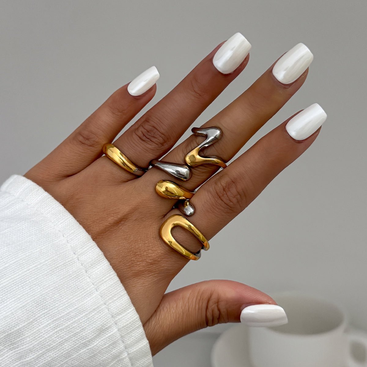 Geometric 4pcs Two Tone Waterdrop Ring set - ArtGalleryZen