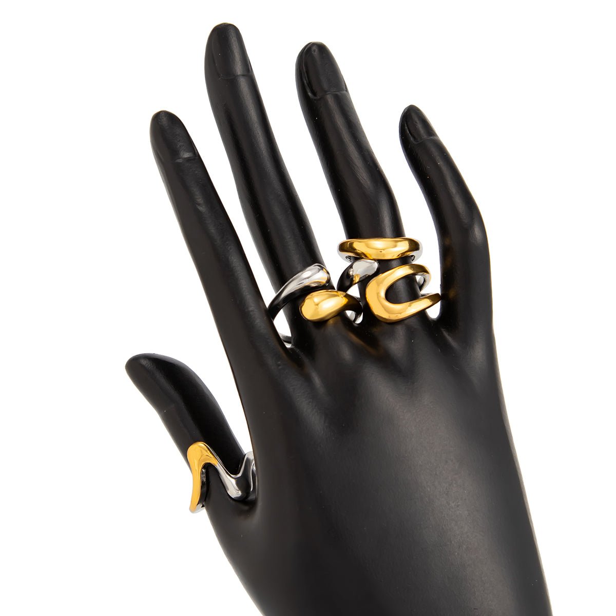 Geometric 4pcs Two Tone Waterdrop Ring set - ArtGalleryZen