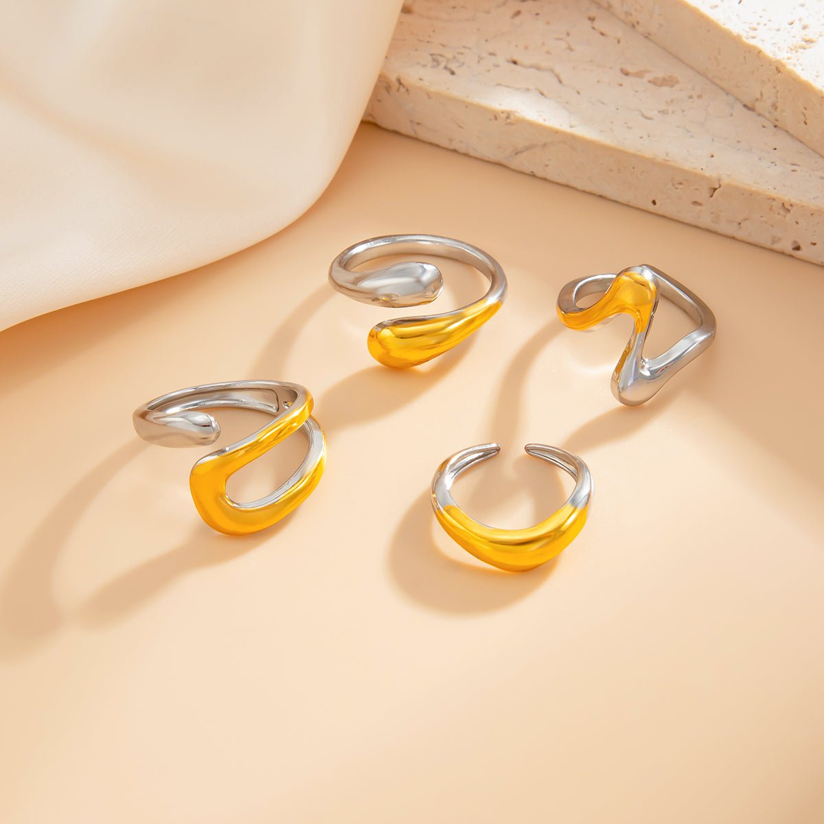 Geometric 4pcs Two Tone Waterdrop Ring set - ArtGalleryZen