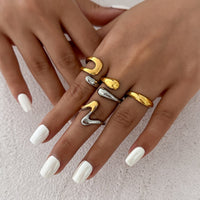 Thumbnail for Geometric 4pcs Two Tone Waterdrop Ring set - ArtGalleryZen