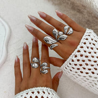 Thumbnail for Geometric 5pcs Chunky Glossy Waterdrop Ring Set - ArtGalleryZen