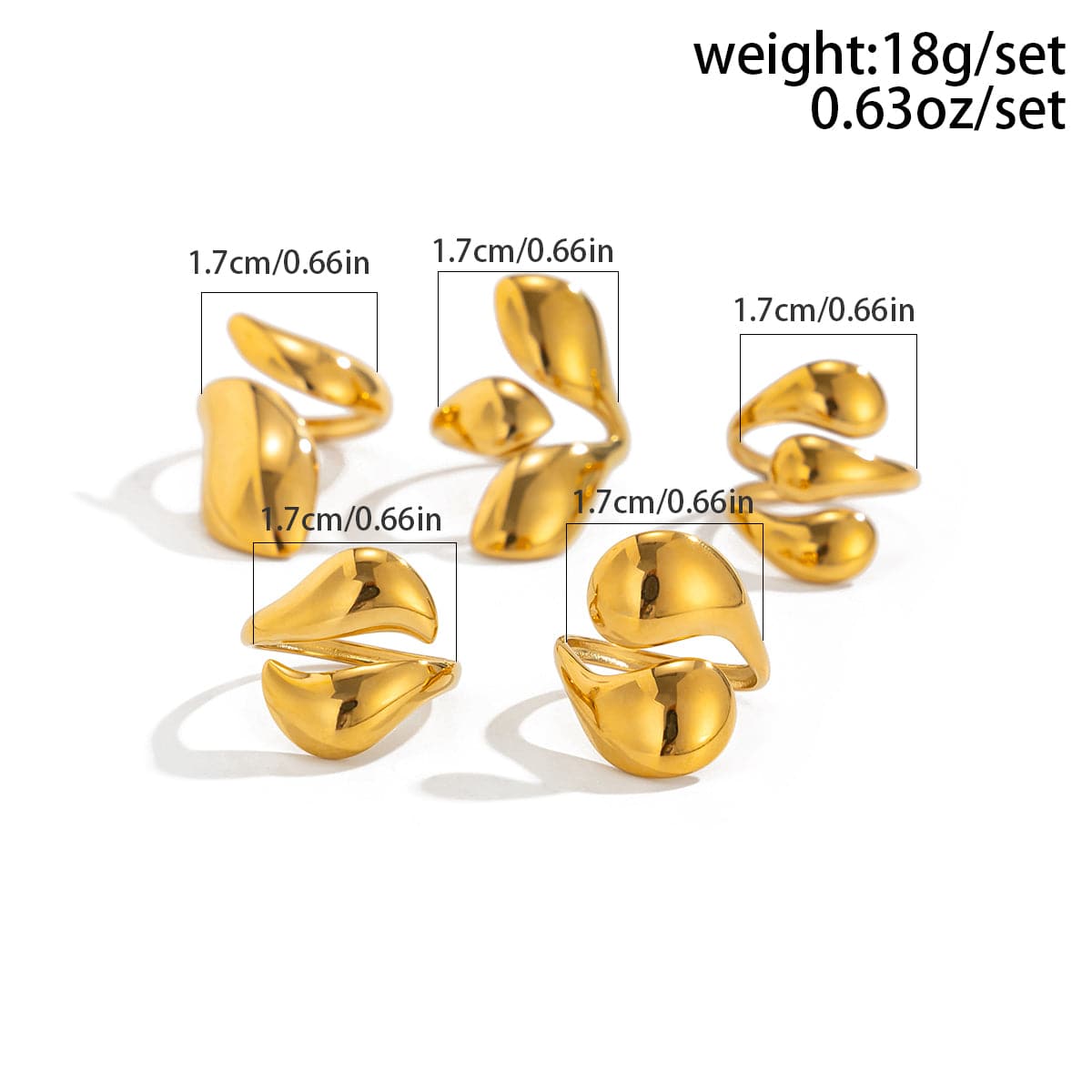 Geometric 5pcs Chunky Glossy Waterdrop Ring Set - ArtGalleryZen