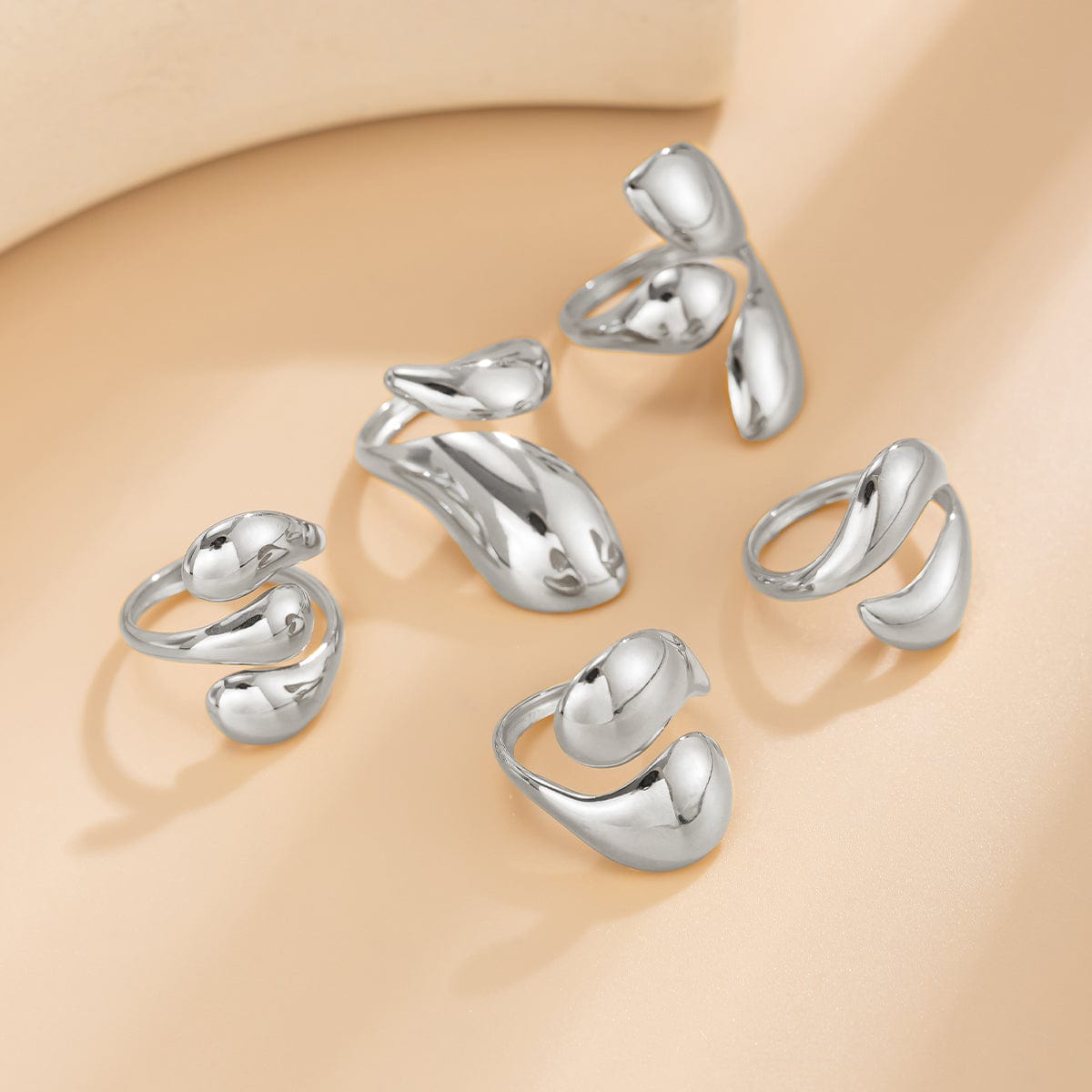 Geometric 5pcs Chunky Glossy Waterdrop Ring Set - ArtGalleryZen