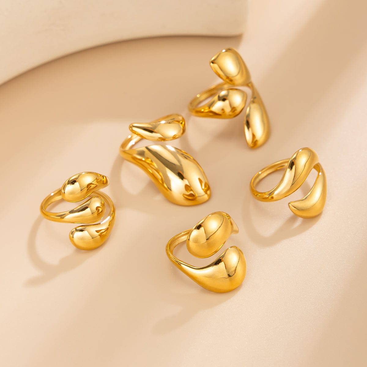 Geometric 5pcs Chunky Glossy Waterdrop Ring Set - ArtGalleryZen