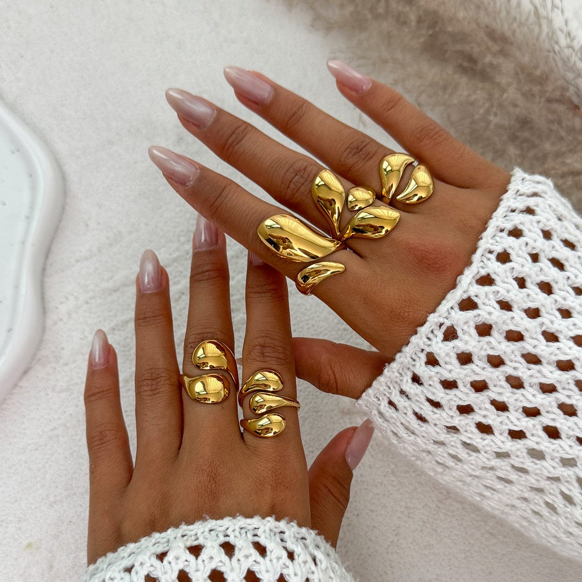 Geometric 5pcs Chunky Glossy Waterdrop Ring Set - ArtGalleryZen