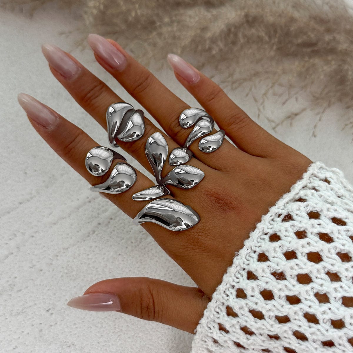 Geometric 5pcs Chunky Glossy Waterdrop Ring Set - ArtGalleryZen