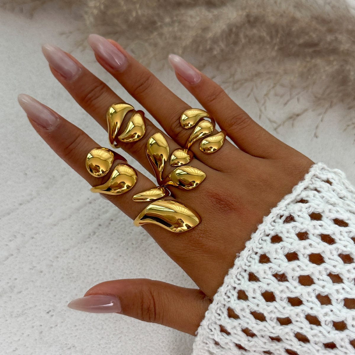 Geometric 5pcs Chunky Glossy Waterdrop Ring Set - ArtGalleryZen