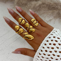 Thumbnail for Geometric 5pcs Chunky Glossy Waterdrop Ring Set - ArtGalleryZen