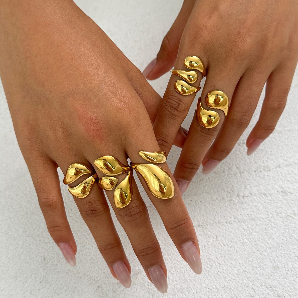 Geometric 5pcs Chunky Glossy Waterdrop Ring Set - ArtGalleryZen