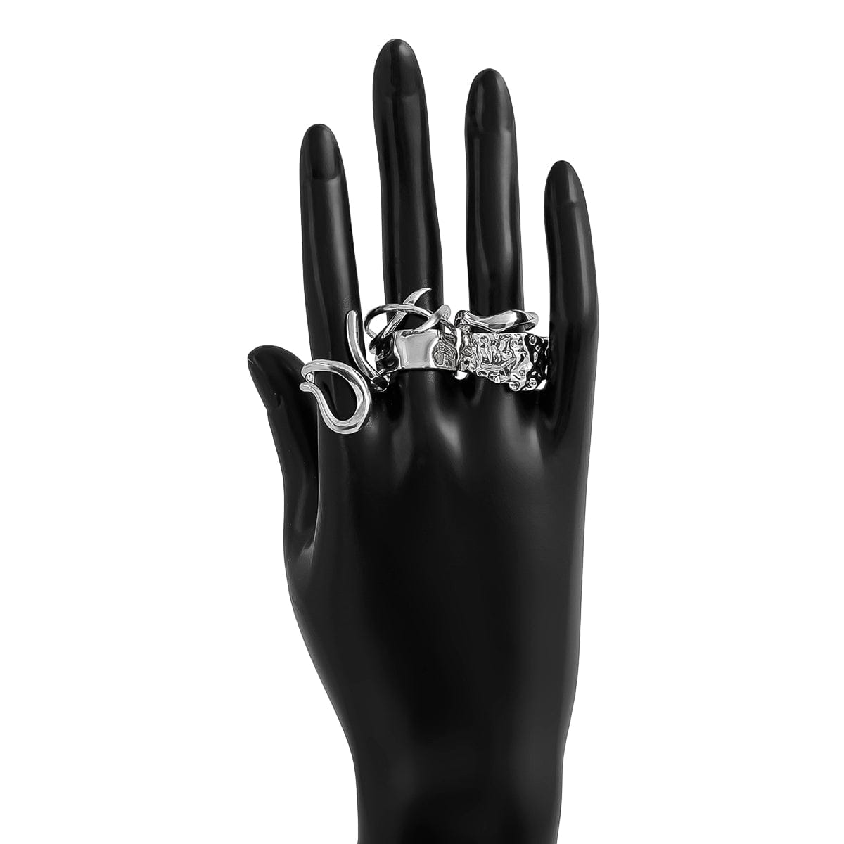 Geometric 5Pcs Chunky Hammered Stackable Open Ring Set - ArtGalleryZen