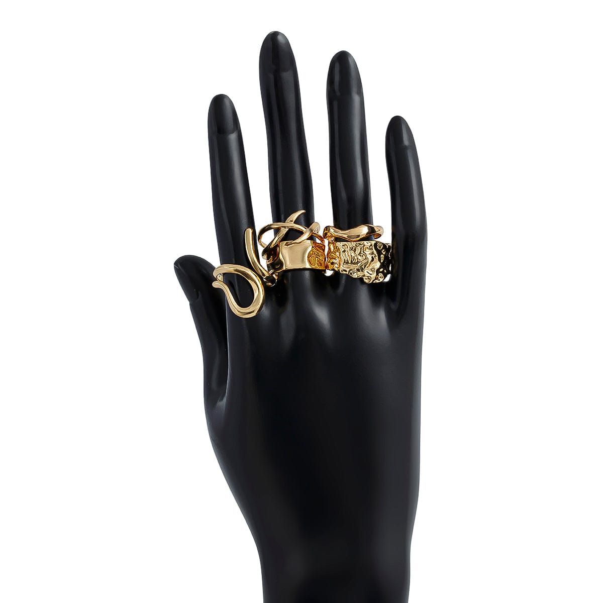 Geometric 5Pcs Chunky Hammered Stackable Open Ring Set - ArtGalleryZen