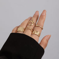 Thumbnail for Geometric 5Pcs Chunky Hammered Stackable Open Ring Set - ArtGalleryZen