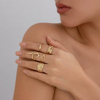 Thumbnail for Geometric 5Pcs Chunky Hammered Stackable Open Ring Set - ArtGalleryZen