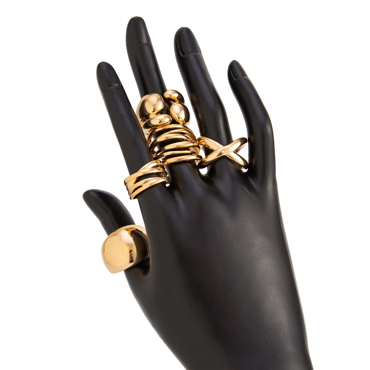 Geometric 5pcs Chunky Hollow Waterdrop Open Ring Set - ArtGalleryZen