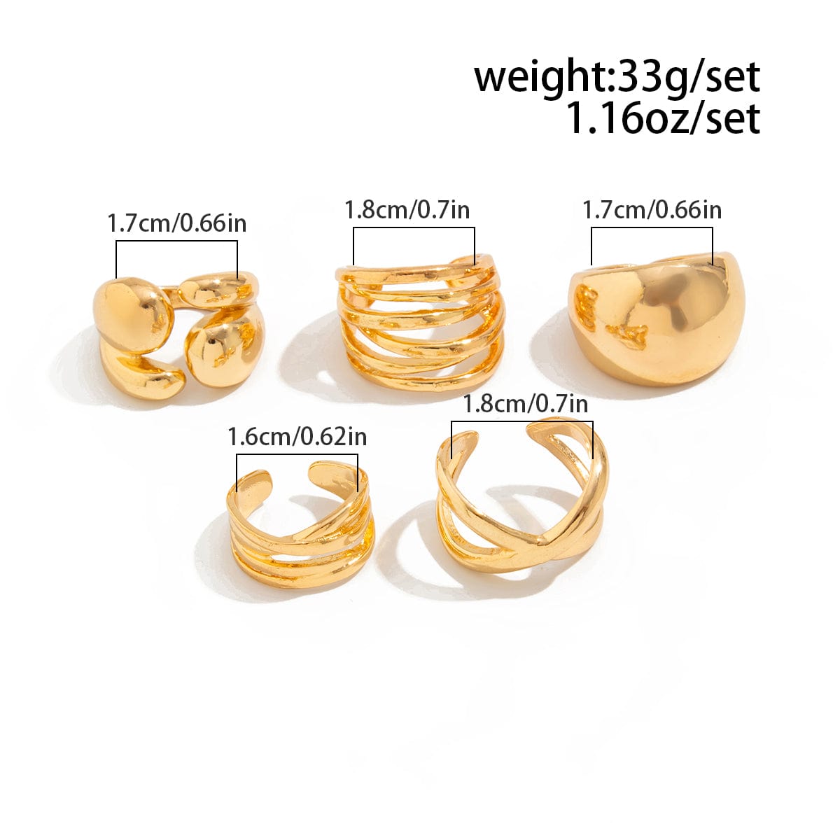 Geometric 5pcs Chunky Hollow Waterdrop Open Ring Set - ArtGalleryZen