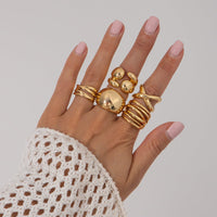 Thumbnail for Geometric 5pcs Chunky Hollow Waterdrop Open Ring Set - ArtGalleryZen
