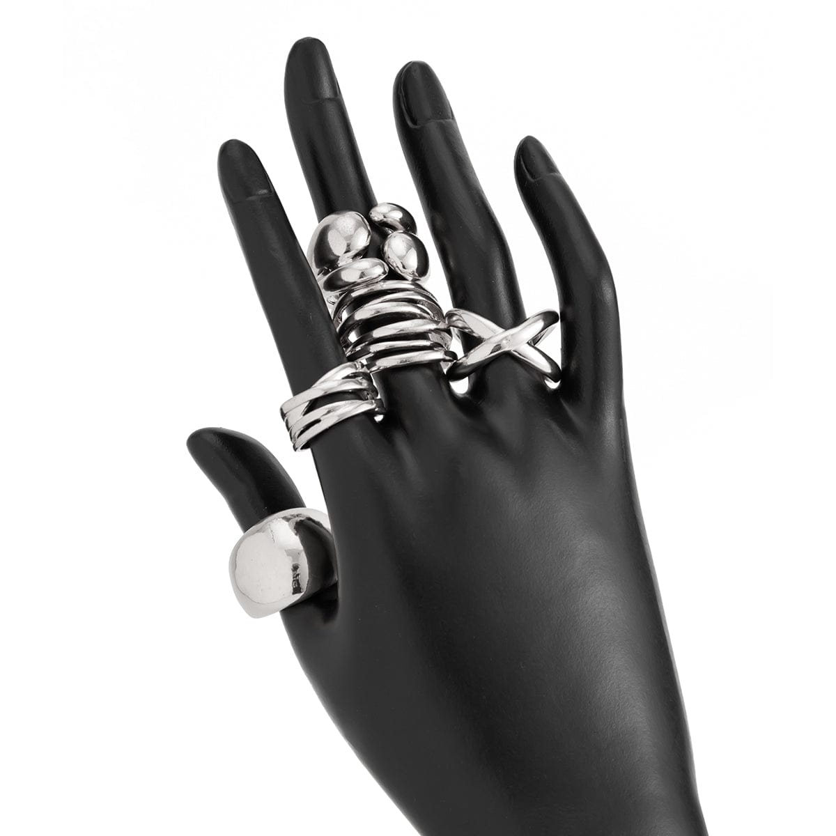 Geometric 5pcs Chunky Hollow Waterdrop Open Ring Set - ArtGalleryZen