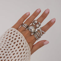 Thumbnail for Geometric 5pcs Chunky Hollow Waterdrop Open Ring Set - ArtGalleryZen