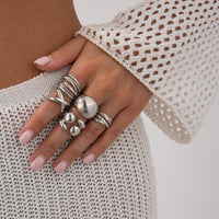 Thumbnail for Geometric 5pcs Chunky Hollow Waterdrop Open Ring Set - ArtGalleryZen