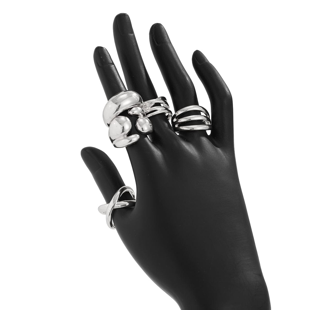 Geometric 5pcs Cross Hollow Open Ring Set - ArtGalleryZen