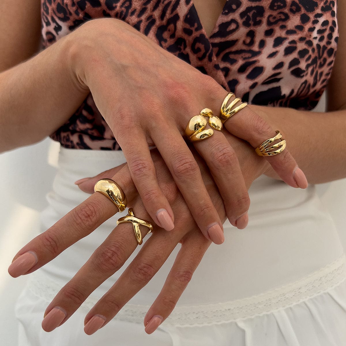 Geometric 5pcs Cross Hollow Open Ring Set - ArtGalleryZen