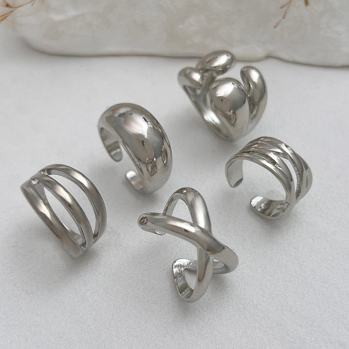 Geometric 5pcs Cross Hollow Open Ring Set