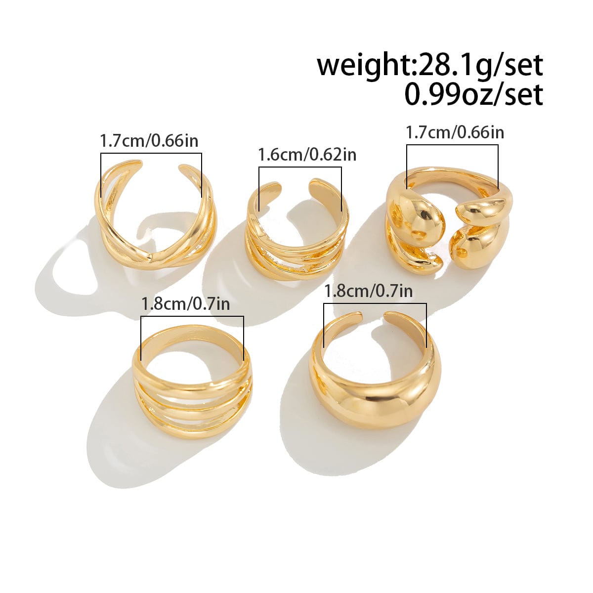 Geometric 5pcs Cross Hollow Open Ring Set
