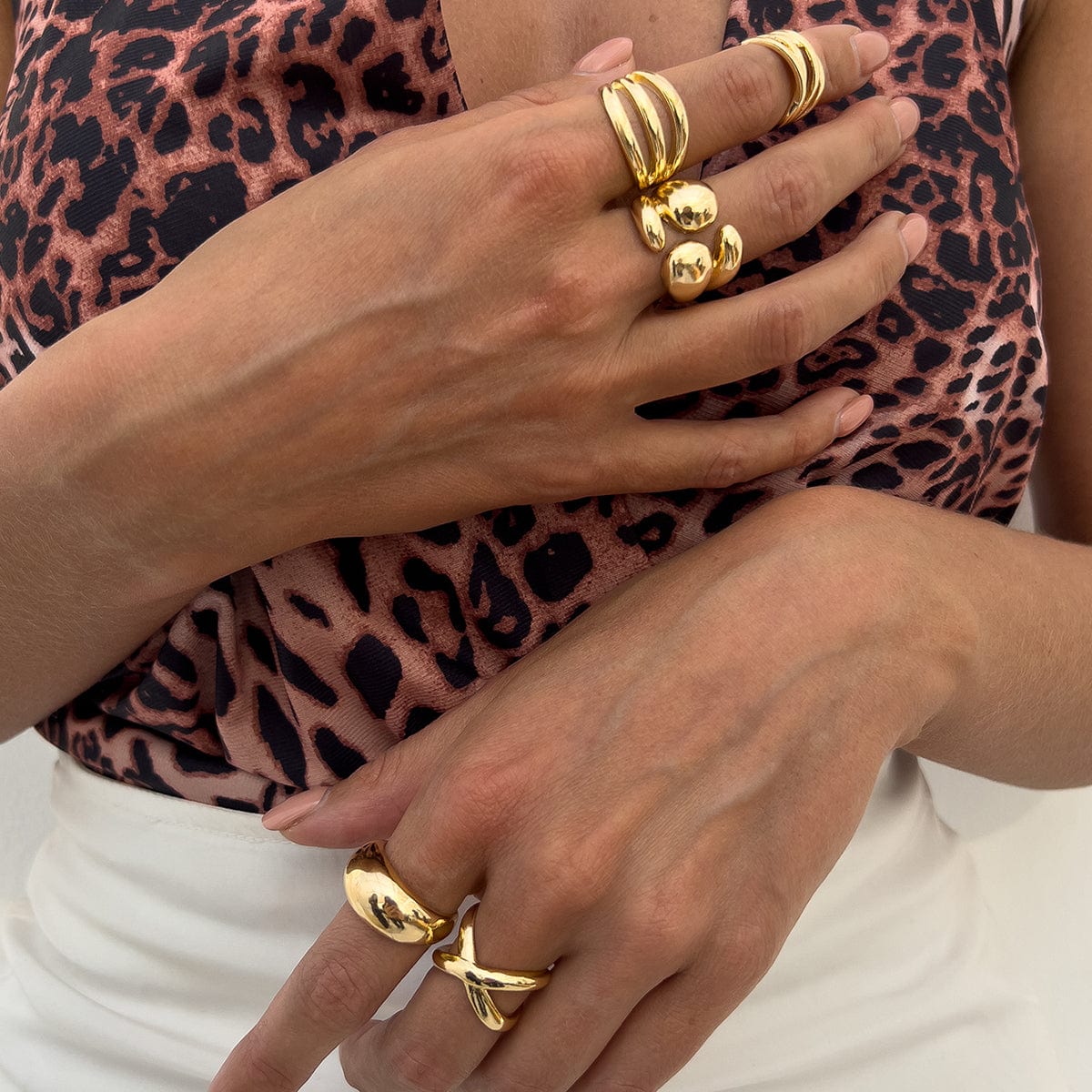 Geometric 5pcs Cross Hollow Open Ring Set