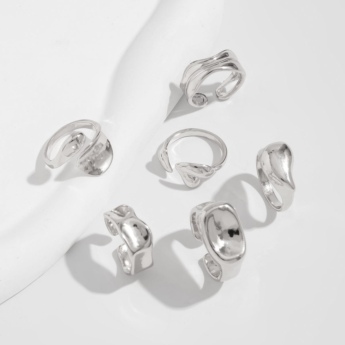 Geometric 5pcs Heart Waterdrop Open Ring Set - ArtGalleryZen