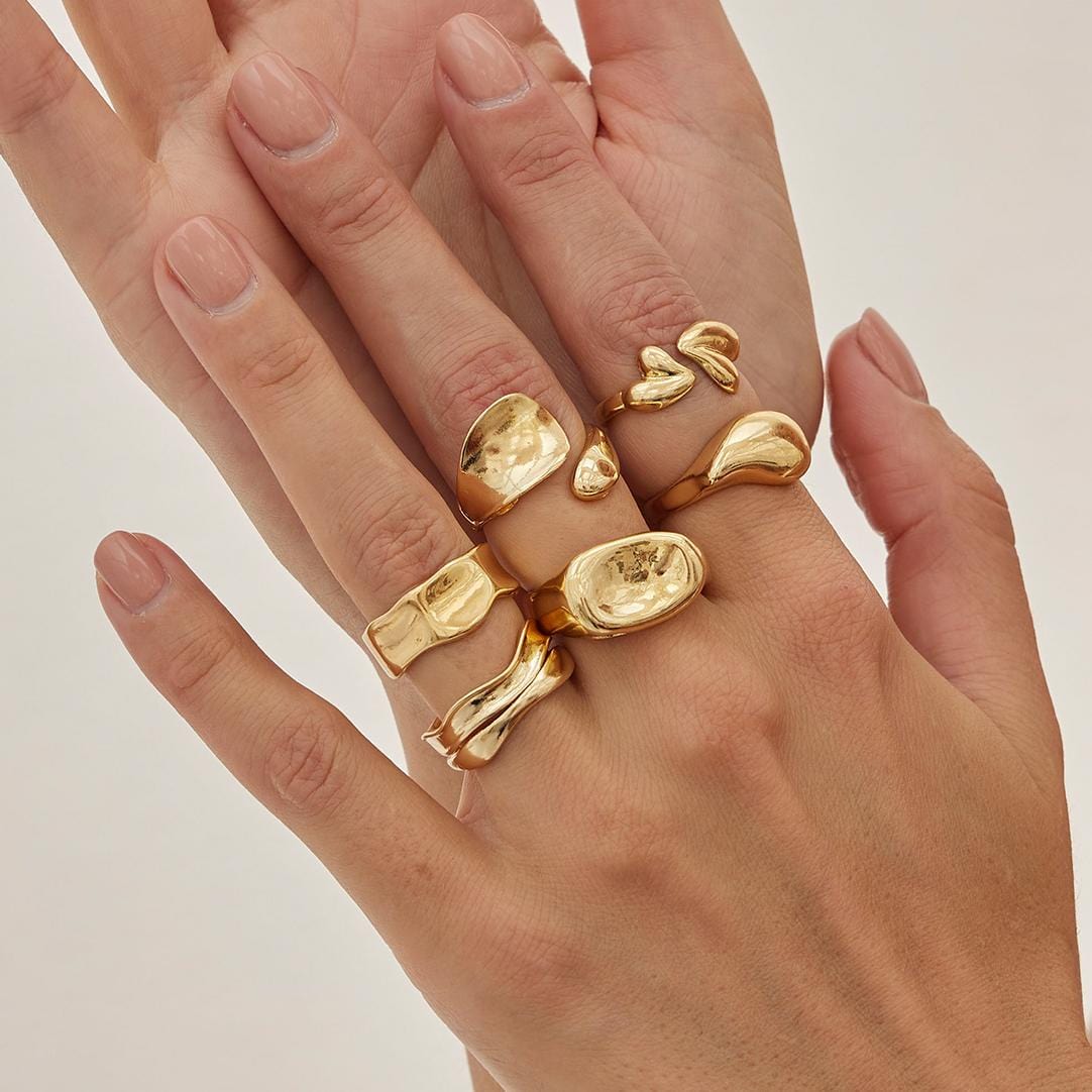 Geometric 5pcs Heart Waterdrop Open Ring Set - ArtGalleryZen