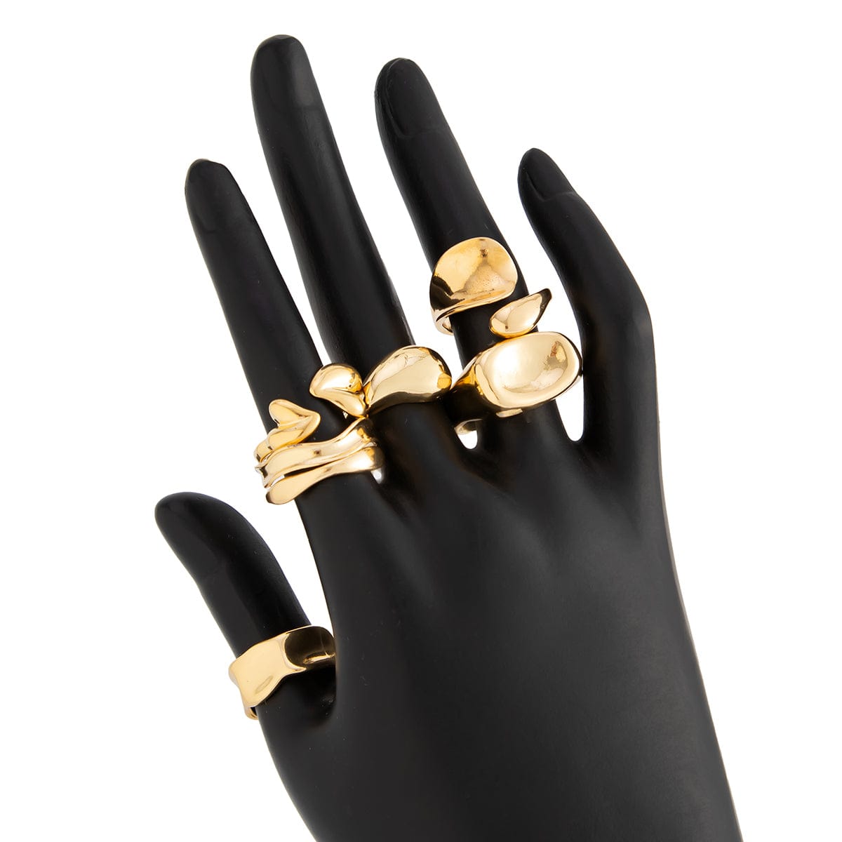 Geometric 5pcs Heart Waterdrop Open Ring Set - ArtGalleryZen