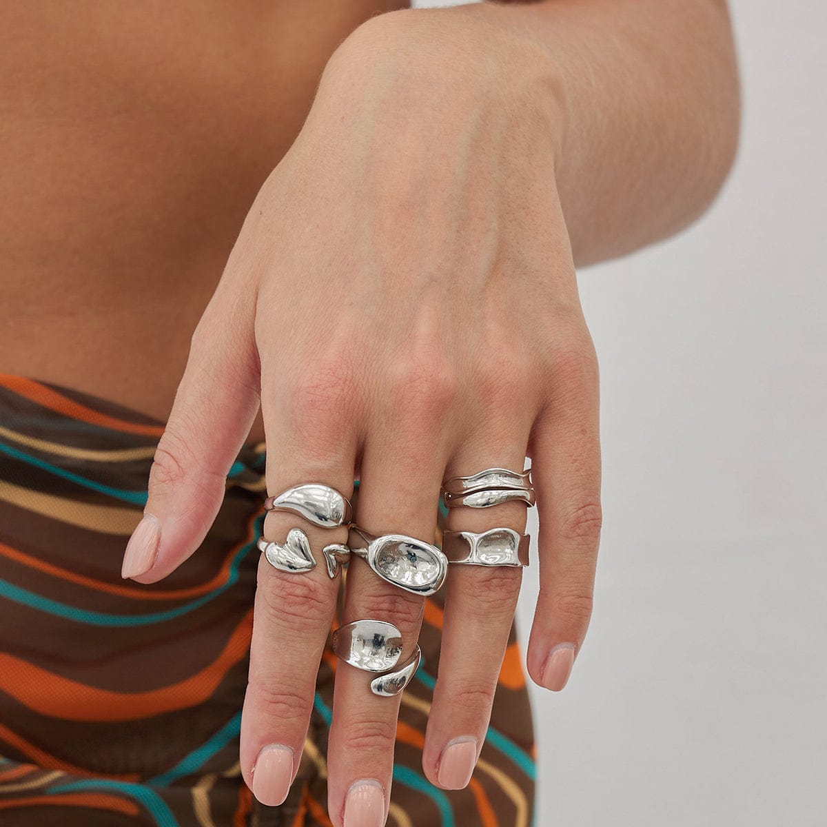 Geometric 5pcs Heart Waterdrop Open Ring Set - ArtGalleryZen