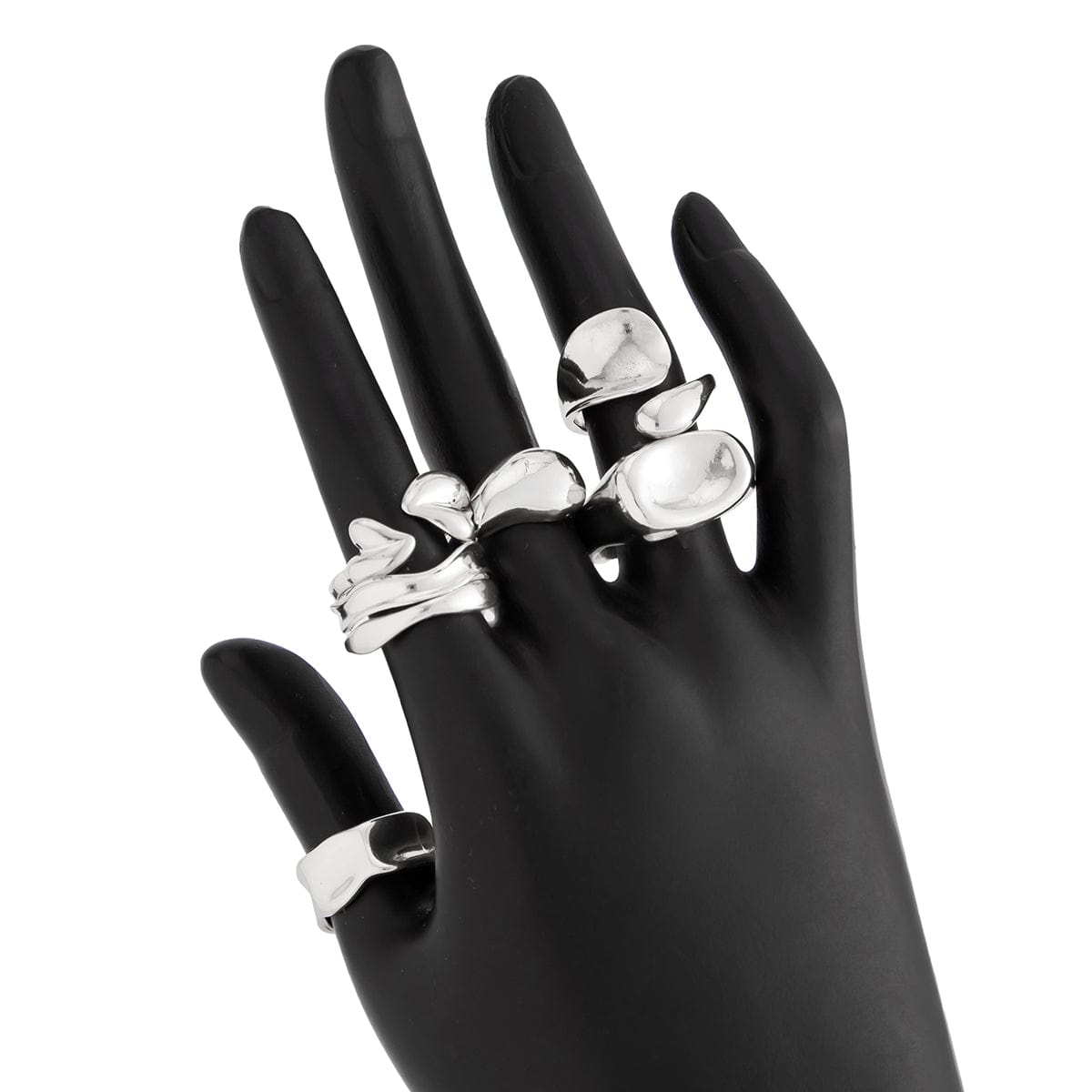 Geometric 5pcs Heart Waterdrop Open Ring Set - ArtGalleryZen