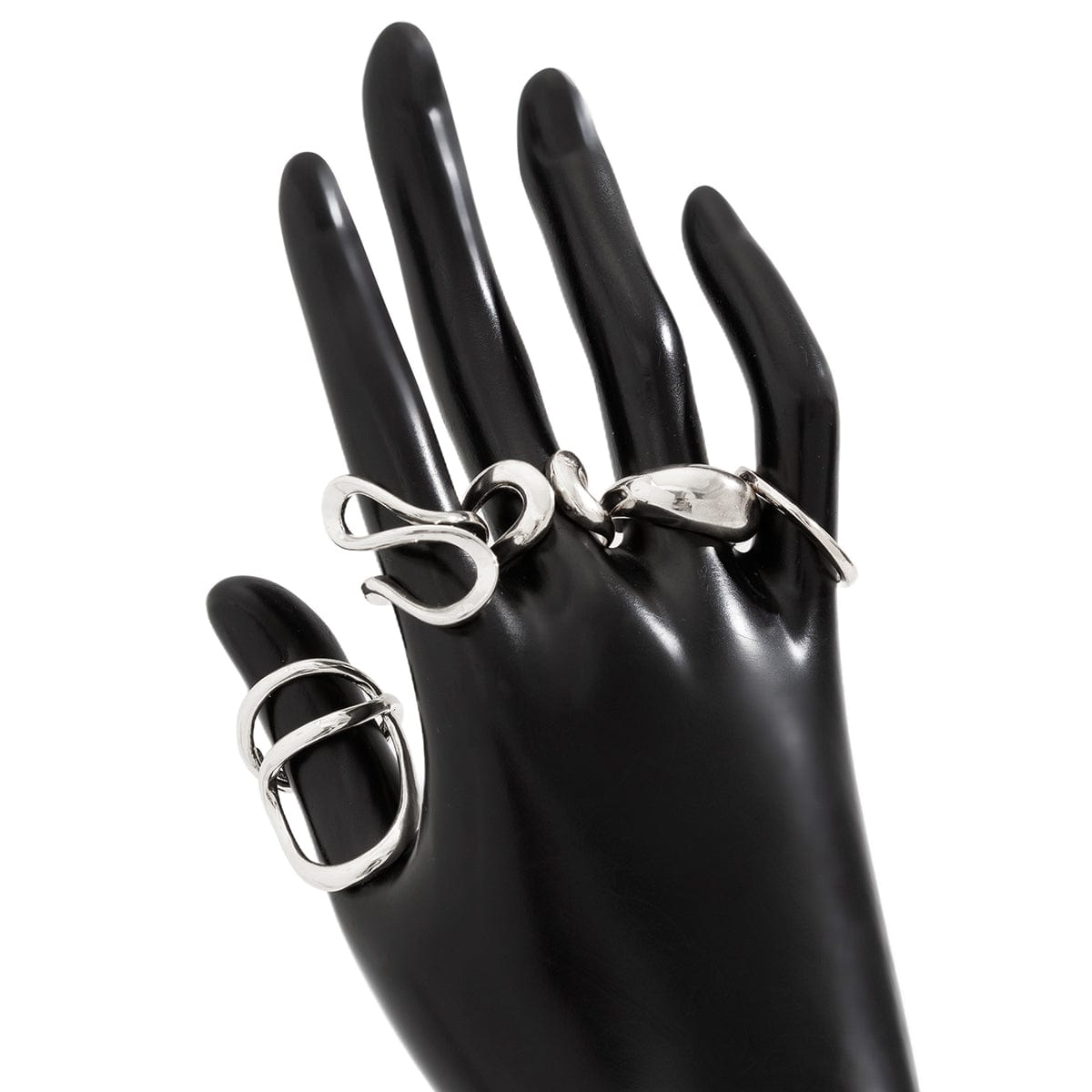 Geometric 5pcs Hollow Curved Pattern Stackable Ring Set - ArtGalleryZen