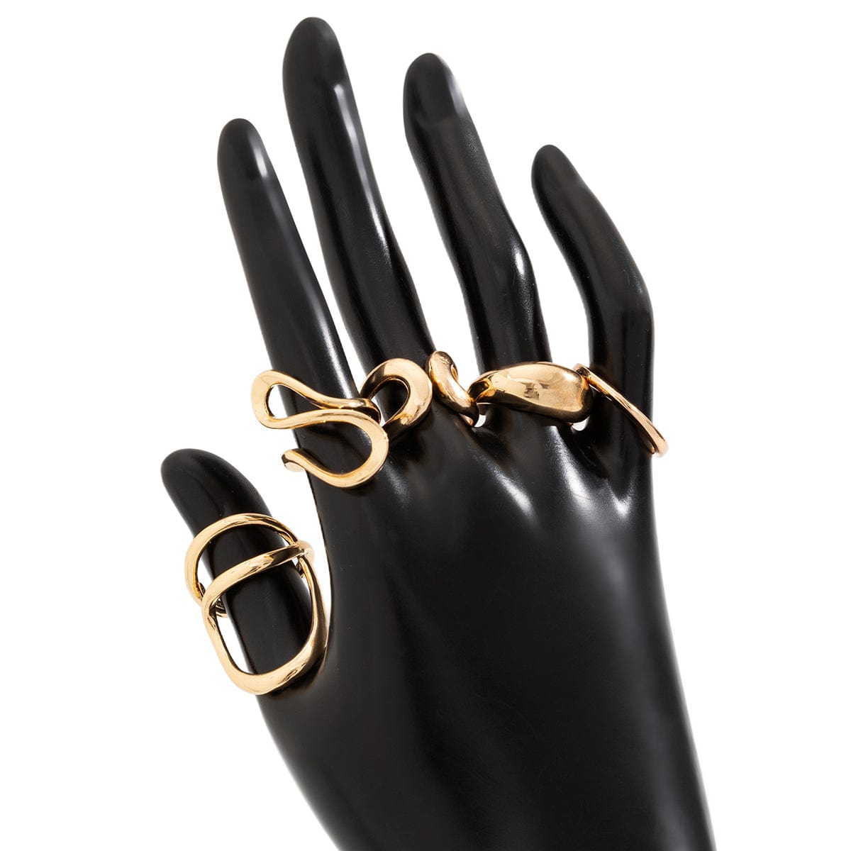 Geometric 5pcs Hollow Curved Pattern Stackable Ring Set - ArtGalleryZen