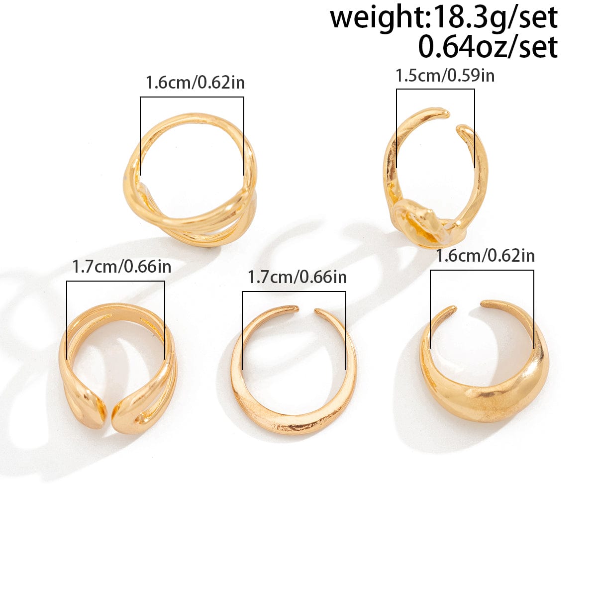 Geometric 5pcs Hollow Curved Pattern Stackable Ring Set