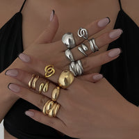 Thumbnail for Geometric 6pcs Chunky Wave Hollow Pattern Stackable Ring Set