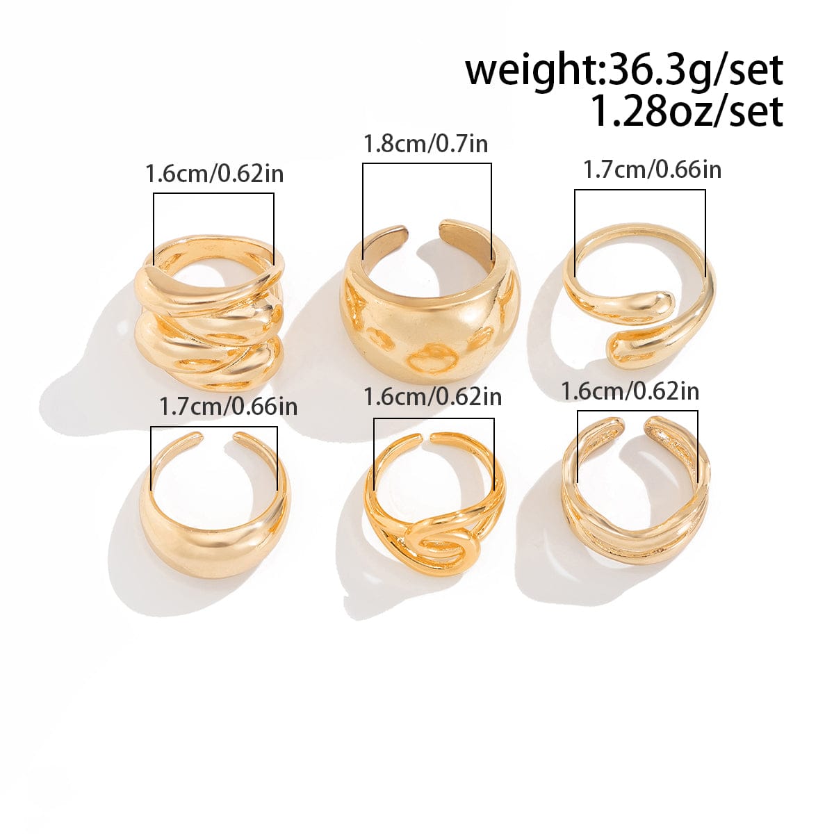 Geometric 6pcs Chunky Wave Hollow Pattern Stackable Ring Set