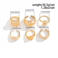 Thumbnail for Geometric 6pcs Chunky Wave Hollow Pattern Stackable Ring Set