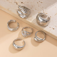 Thumbnail for Geometric 6pcs Chunky Wave Hollow Pattern Stackable Ring Set