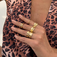 Thumbnail for Geometric 6pcs Gold Silver Plated Textured Open Ring Set - ArtGalleryZen