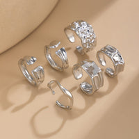 Thumbnail for Geometric 6pcs Gold Silver Plated Textured Open Ring Set - ArtGalleryZen