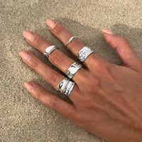 Thumbnail for Geometric 6pcs Gold Silver Plated Textured Open Ring Set - ArtGalleryZen