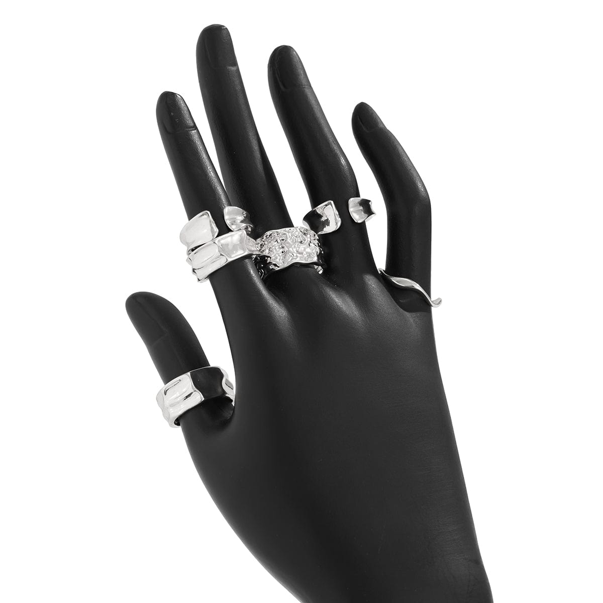 Geometric 6pcs Gold Silver Plated Textured Open Ring Set - ArtGalleryZen